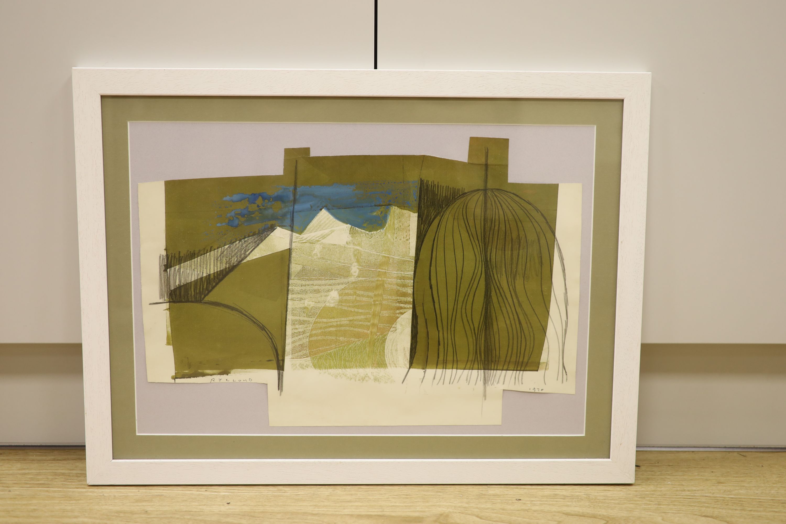 R. J. Lloyd, mixed media, Abstract landscape, signed and dated 1970, 35 x 51cm